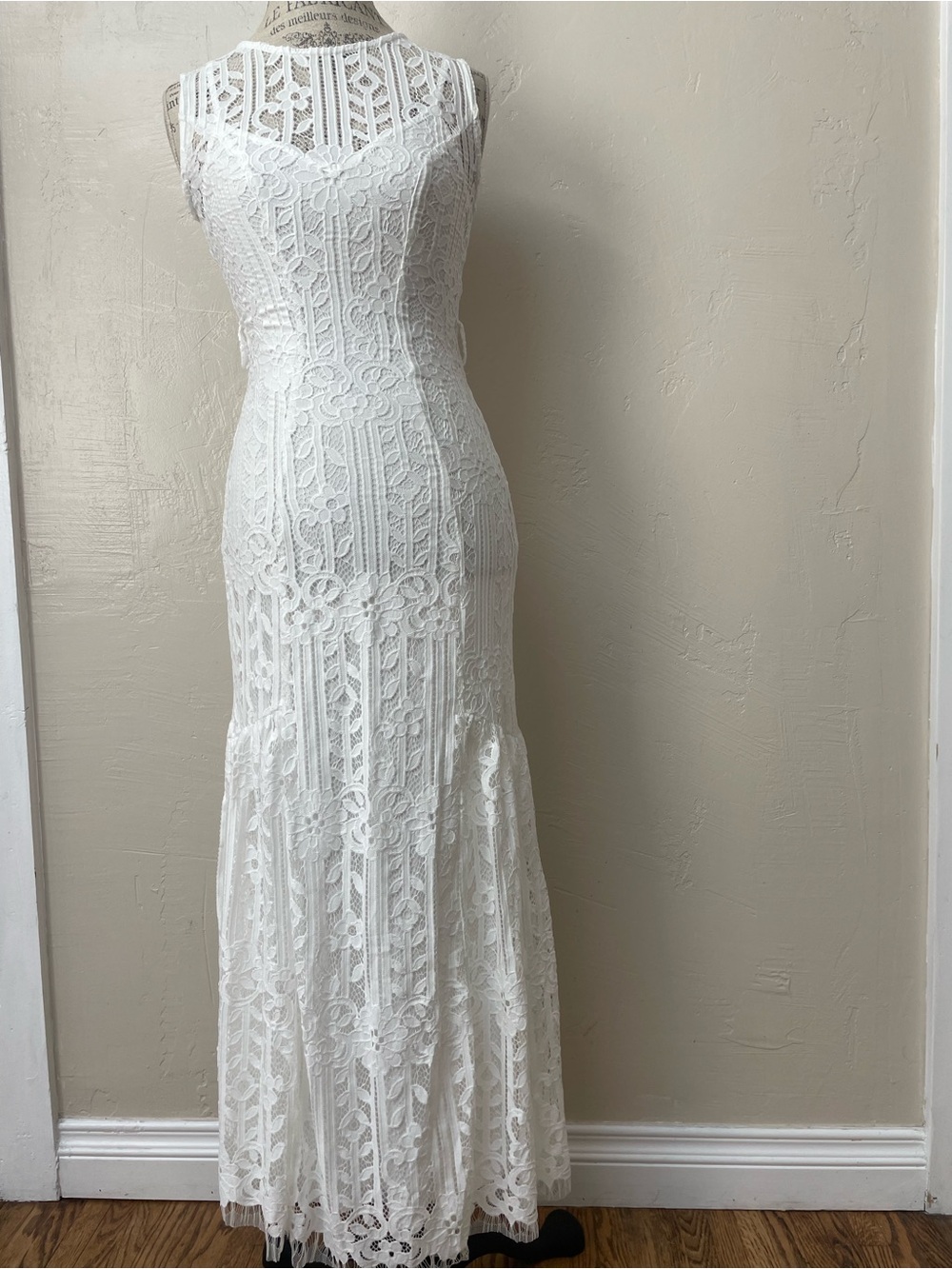 White Lace Maxi Dress with Sheer Yoke